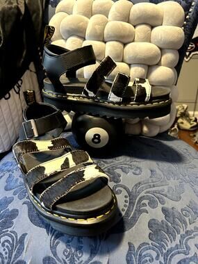 Dr Martens Blaire Cow Print Animal Hair Sandals size 8/EU 39